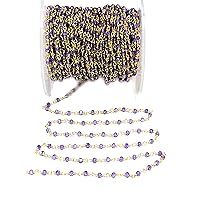 Zircon Pink 3MM Faceted Rondelle Gemstone Beaded Rosary Chain by Foot For Jewelry Making - 24K Gold Plated Over Silver Handmade Beaded Chain Connectors - Wire Wrapped Bead Chain Necklaces