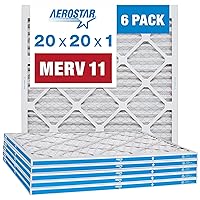 20x20x1 MERV 11 Pleated Air Filter, AC Furnace Air Filter, 6 Pack (Actual Size: 19 3/4