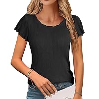 Messic Womens Summer Tops Ruffle Sleeve Sweater Fashion Casual Crewneck Lightweight Thin Knit Pullover