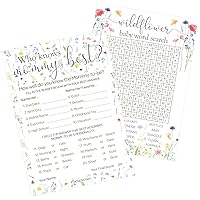 DISTINCTIVS Little Wildflower Girl Baby Shower Party Games - Who Knows Mommy Best and Word Search (2 Game Bundle) - 20 Dual Sided Cards - Baby Shower Party Supplies