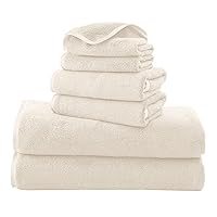Luxury Silk Hemming Towel Set - Light Thin Quick Drying - 2 Bath Towels 2 Hand Towels 2 Washcloths - Ultra Soft Microfiber Towel for Bath Fitness, Sports, Yoga, Travel (Cream 6 Pieces)