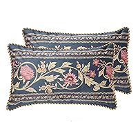 Designer Vintage Old School Throw Pillow Cover 12x20 inches,Black Velvet with Colorful Floral Pattern,Decorative Lumbar Pillowcases Cushion for Bed Living Room Outdoor Car,Pack of 2