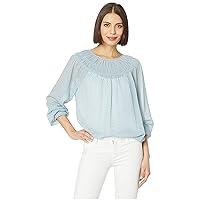 Vince Camuto Womens Smocked Sheer Pullover Blouse