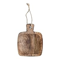 Creative Co-Op 9 Inches Hand-Carved Mango Wood Serving Handle and Jute Tie, Burnt Finish Cheese Board, Natural