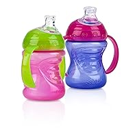Nuby Plastic 2-Pack Two-Handle No-Spill Super Spout Grip N' Sip Cups, 8 Ounce, Pink and Purple