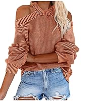 Women Cold Shoulder Long Sleeve Sweater Open Back Chunky Knitted Pullover Tops Stylish Halter Neck Jumper Knitwear