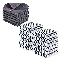 Homaxy 100% Cotton Kitchen Dish Cloths(12x12 Inches, 6 Pack) and Coral Velvet Kitchen Dish Cloths(10 x 20 inch,12 Pack), Reusable Fast Drying Microfiber Cleaning Cloth, Dark Grey