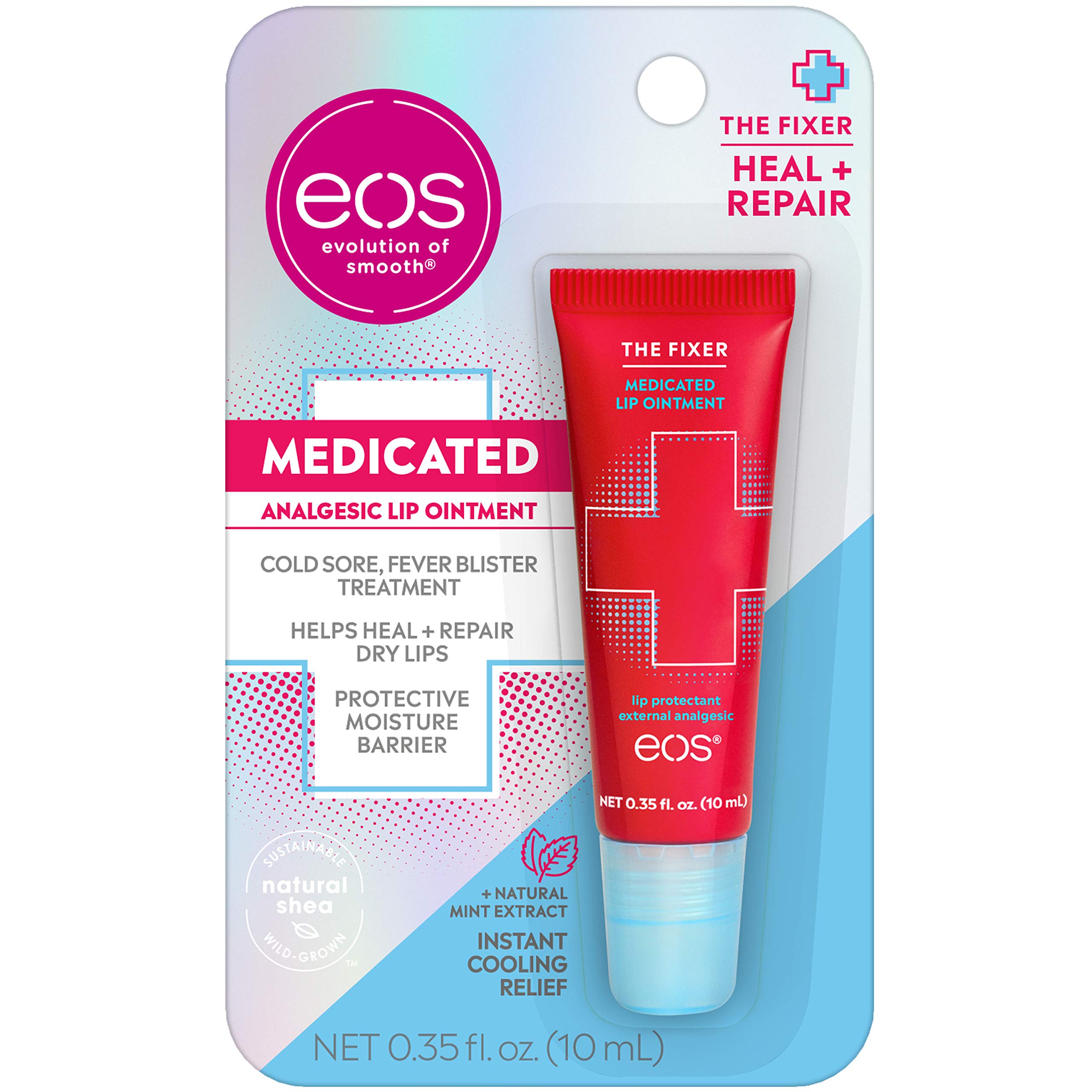 eos Medicated Lip Balm - The Fixer | Lip Care to Repair and Protect Chapped and Dry Lips | Instant Cooling and Pain Relief with Natural Ingredients | 0.35 oz