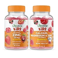Zinc 25mg Kids + Calcium Magnesium & Zinc Kids, Gummies Bundle - Great Tasting, Vitamin Supplement, Gluten Free, GMO Free, Chewable Gummy