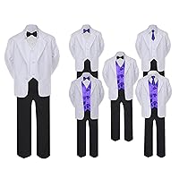 5-7pc Formal Black White Suit Set Purple Bow Necktie Vest Boy Baby Sm-20 Teen