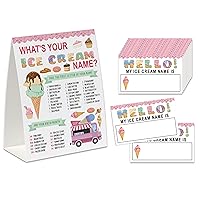 Ice Cream Birthday Party Game, What’s Your Ice Cream Name Game(One Sign+30 Name Tag Stickers), Girl Summer Birthday Party,Fun Games For School Office Home Party,Baby Shower Game-MZC02