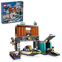 LEGO® City Police Speedboat and Crooks' Hideout 60417 Boat Toy,for Kids Aged 6 Plus, Building Set for Boys and Girls Who Love Pretend Play, 1 Officer and 2 Crook Minifigures, Plus Dog Figure
