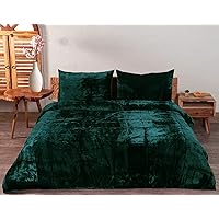 Sophia-Art 3 Pcs Ultra Luxury Rayon Velvet Bedding Boho Solid Duvet Cover UO Comforter Cover (Dark Green, Twin 68