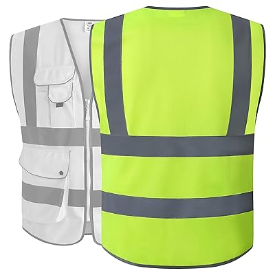 JKSafety 9 Pockets Class 2 High Visibility Zipper Front Safety Vest With  Reflective Strips,Meets ANSI/ISEA Standard (X-Large, Yellow)