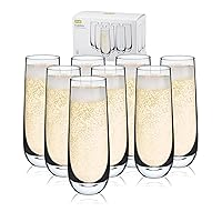 True Champagne, Stemless Mimosa, Wine Flutes Glass 9oz Set of 8, Clear