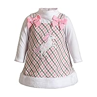 Baby Girls' Poly Plaid Jumper with Long Sleeve Bodysuit and Faux Fur Trim