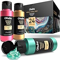 Acrylic Paint Set for Art, Ohuhu 24 Colors 2 Ounce/59ml Metallic Acrylic Paint Supplies for Wood, Fabric, Crafts, Canvas, Leather&Stone