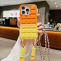 LUVI Compatible with iPhone 15 Pro Max Silicone Case with Lanyard Adjustable Neck Shoulder Crossbody Soft Gradient Fashion Protection Shockproof Cover for Women Girls Yellow