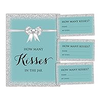 Aquamarine Glitter How Many Kisses in The Jar Bridal Shower Game 1 Sign + 30 Cards