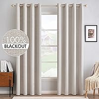 MIULEE 100% Blackout Linen Textured Curtains for Bedroom Solid Thermal Insulated Ivory Grommet Room Darkening Curtains & Drapes Luxury Decor for Living Room Nursery 52 x 96 Inch (2 Panels)