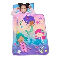 Funhouse Mermaid Kids Nap Mat Set – Includes Pillow and Fleece Blanket – Great for Girls Napping during Daycare or Preschool - Fits Toddlers, Pink + Purple