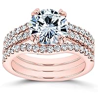 Kobelli Forever One Moissanite and Lab Grown Diamond 3pc Bridal Rings Set 2 1/2 CTW 14k Rose Gold (DEF/VS)
