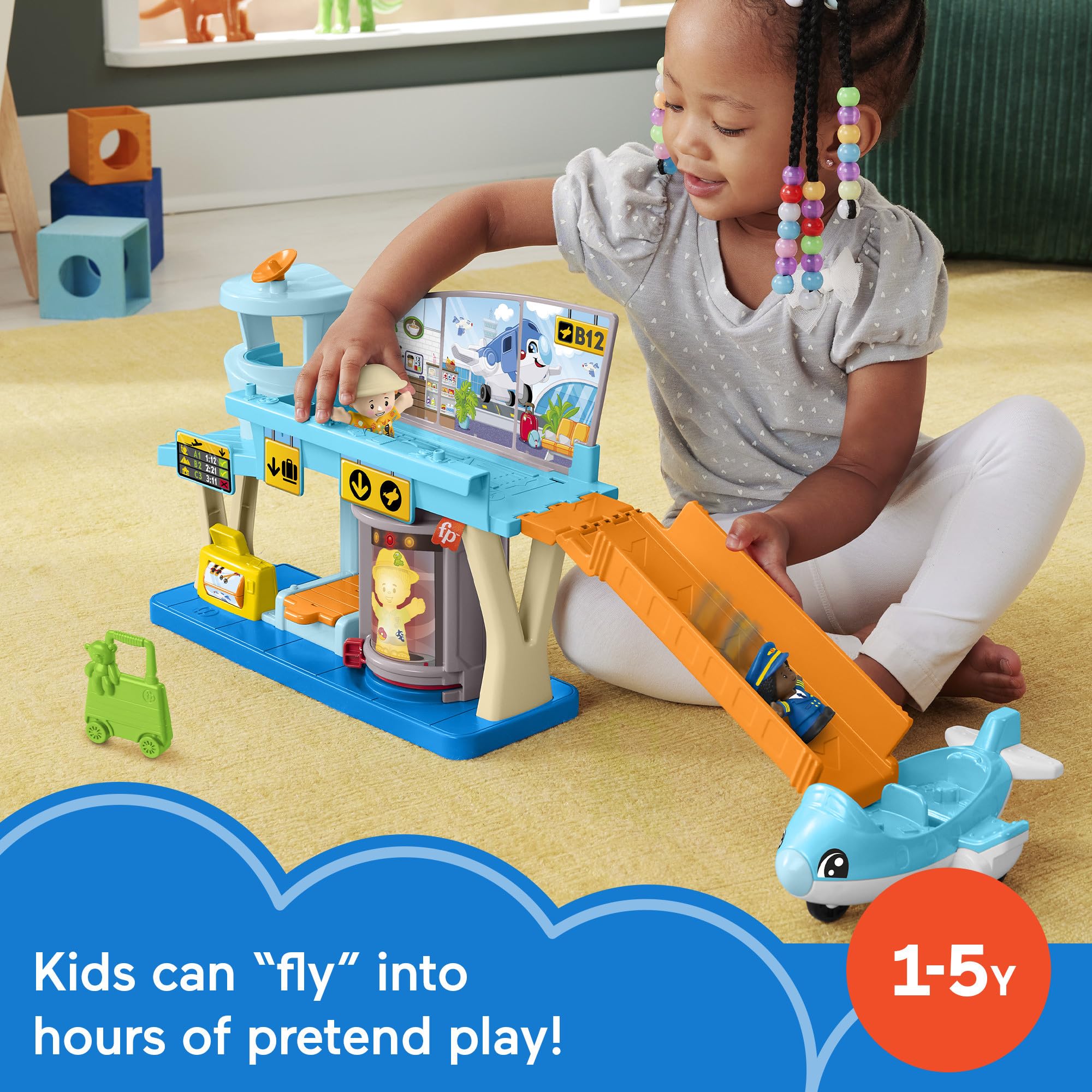 Fisher-Price Little People Toddler Toys Everyday Adventures Airport Playset with Airplane for Preschool Pretend Play Ages 1+ Years