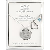 Pavilion - Engraved Coin Necklace with Heart Charm and Crystal Pendant, Inspirational Jewelry, Friend Birthday Gift For Women, 1 Count, Silver/Blue, 16 inches - 20.5 inches