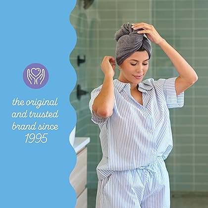 Turbie Twist Microfiber Hair Towel Wrap - The Original Quick Dry, Anti-Frizz Turban Towel for Thick, Long, and Curly Hair - Bathroom Essential for Women, Men, and Kids - Grey, Light Pink - 2 Pack