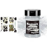 Resiners Holographic Ultra Fine Glitter Powder & 100Pcs Dried Pressed Flowers - 3.53oz/100g, 1/128
