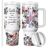 Tumbler with Lid and Straw | Travel Coffee Mug | Gifts for Christian | 40oz Christian Affirmations Stainless Steel | Double Wall Vacuun Insulated Cup (Faith Cross)