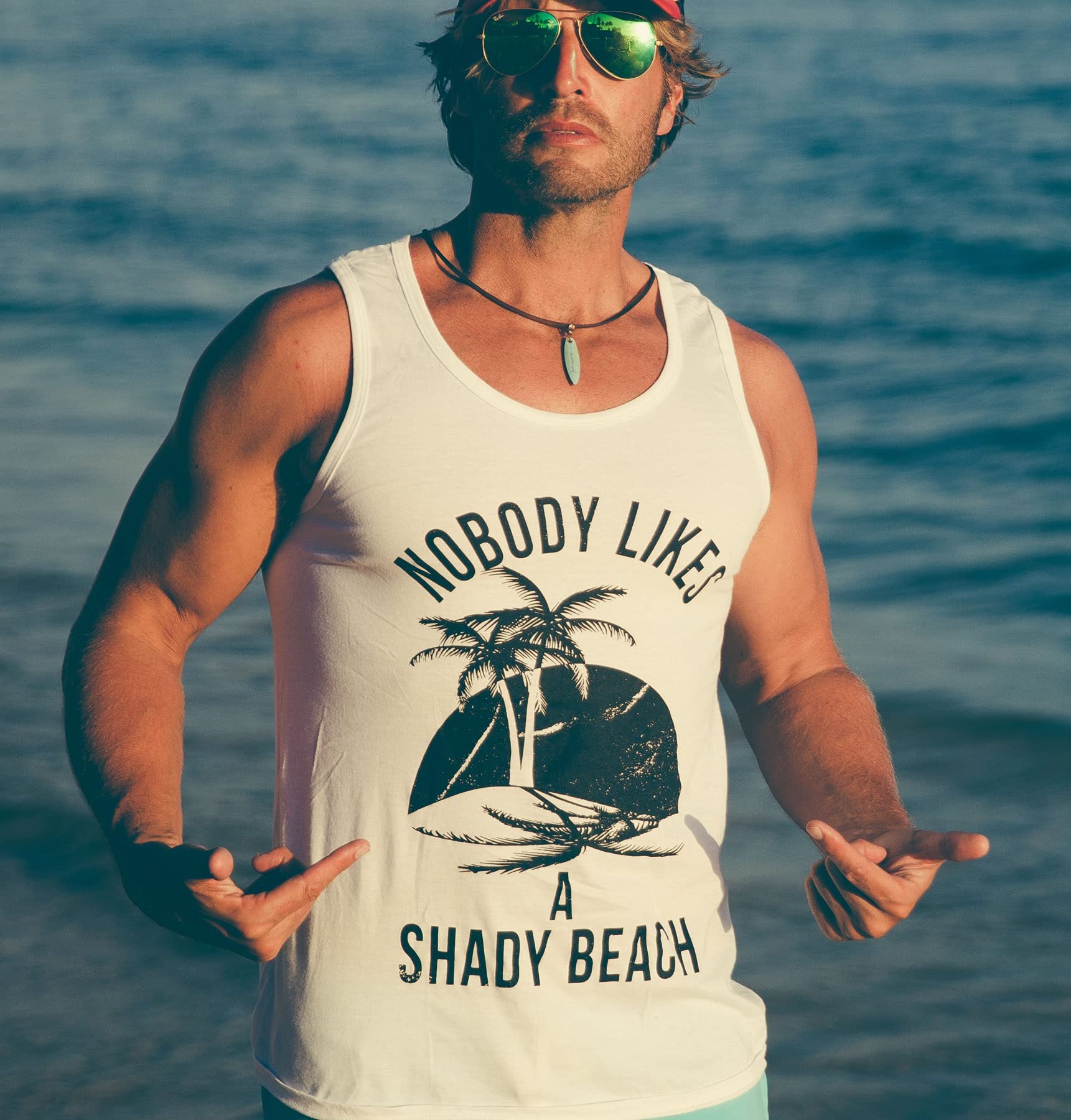 Crazy Dog T-Shirts Mens Shady Beach Funny Cool Tees Sleeveless Gym Workout Novelty Fitness Tanktop