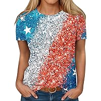 Women's 4Th of July Outfits Casual 4th of July Printed Round Neck Short Sleeve T-Shirt Top Shirts, S-3XL