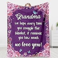 Grandma Gifts - 50'' * 60'' Throw Flannel Blanket with Flowers and Letter Print - Grandma Birthday Gifts, Mothers Day Best Gifts for Grandma from Grandkids Granddaughter