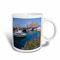 3dRose USA California Docked Boats Bay With Morro Rock Ceramic Mug, 11 oz, White