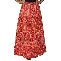Marusthali Cotton Wrap Around Long Skirt Dress Indian Ethnic Rapron Hippie Boho Gypsy Red
