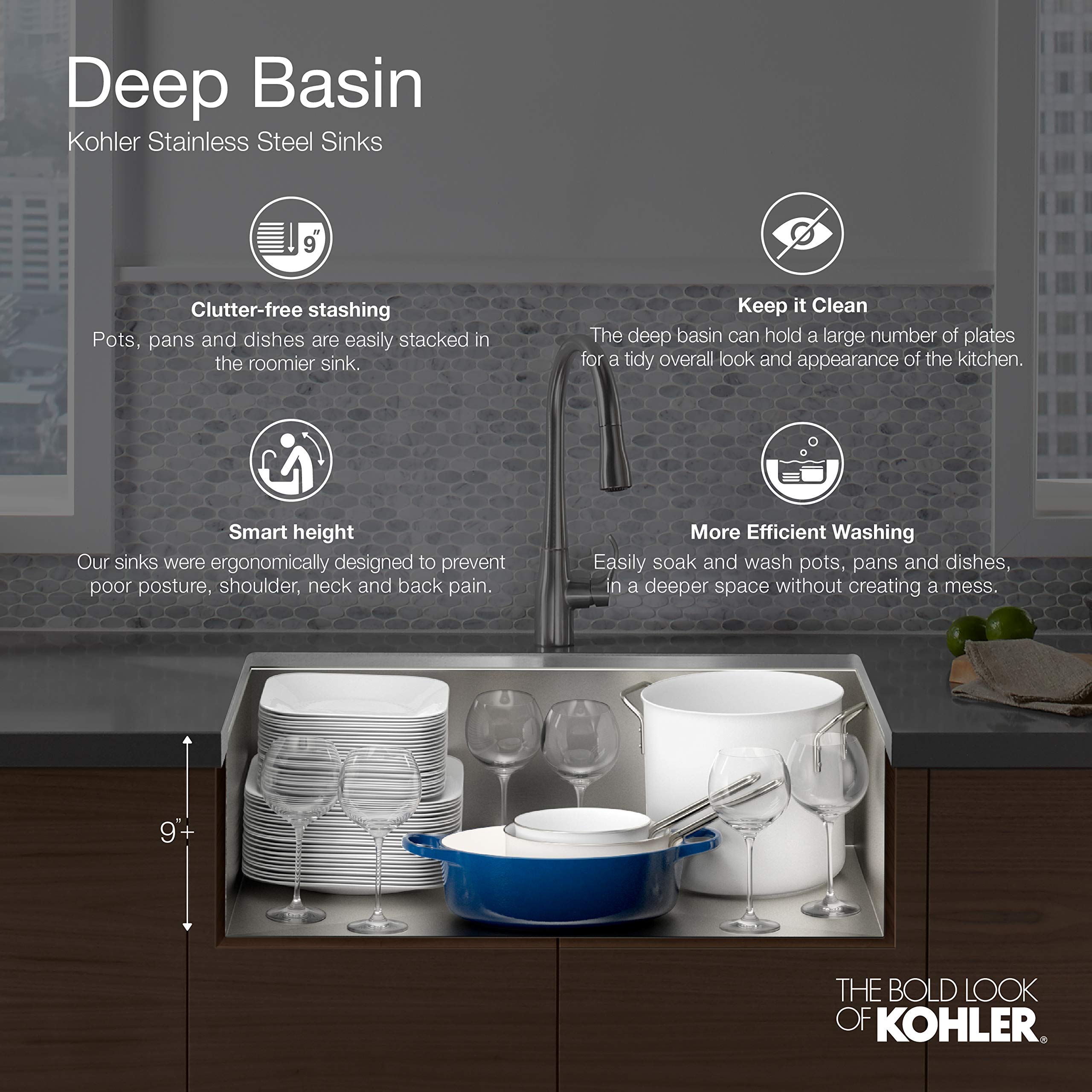 KOHLER K-3362-4-NA Staccato Single-Basin Self-Rimming Kitchen Sink, Stainless Steel