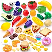JOYIN 50 Pieces Kids Plastic Play Food Toys, Fake Food, Pretend Kitchen Playset, Toddler Imaginative Development Toys, Fun Educational Game Accessories, Christmas Bithday Gifts Party Supplies