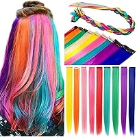 9PCS Fashion Hair Accessories Clip in/On Rainbow Wig Pieces for Amercian Girls and Adults Colored Hair Extension Party Highlight Multiple Colors Hairpieces(Rainbow Color)