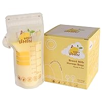 Baby Lemon Breast Milk Storage Bags with Spout - 8 oz, 100 Bags, Extra Thick, Leak Proof, Pre-sterilized, Ready to Use, BPA Free, Easy Write Material