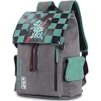 Anime Demon Slayer Backpack Canvas Schoolbag Printed Flap Backpack Laptop Back Pack