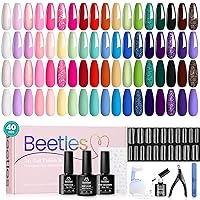 Beetles Gel Nail Kit Easy Nail Extension Set, 240 PCS long square Gel nail tips full cover with beetles Gel Polish Nail Set 36 Colors Verse of Flower Collection Spring Pink Pastel Nail Polish