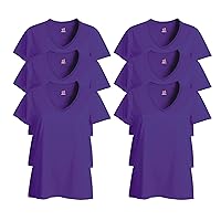 Hanes Womens 4.5 Oz., 100% Ringspun Cotton Nano-T V-Neck T-Shirt (S04V)- Purple,Medium