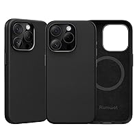 for iPhone 15 Pro Leather Case | Genuine Full Grain Leather| Compatible with MagSafe and Wireless Charging | Metal Buttons Camera Bezel | Slim Fit-Drop and Scratch Resistant(Black)