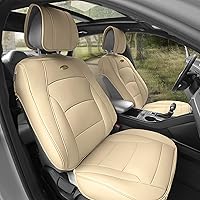Front Set Faux Leather Car Seat Cover Cushion - 2 Pack Seat Covers for Cars Trucks, SUV, Waterproof, Universal Fit Seat protector, Solid Beige
