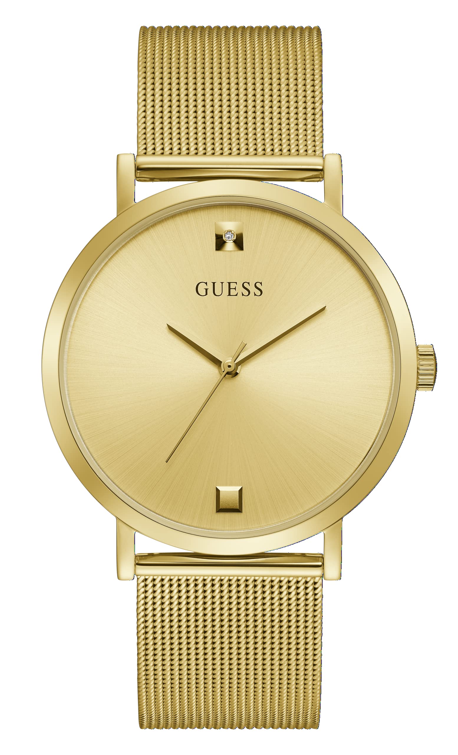 GUESS Mens Dress Multifunction 42mm Watch – Gold-Tone Stainless Steel Case with Black Dial & Bracelet