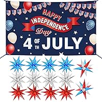 XtraLarge, Happy Independence Day Banner - 72x44 Inch | Silver Blue and Red Star Balloons for 4th of July Party Decorations | Star Foil Balloons for USA Patriotic Decorations | Patriotic Decorations