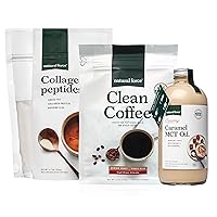 Natural Force Clean Coffee + Creamy Caramel MCT Oil + Collagen Peptides Bundle – Organic Whole Bean Coffee, Emulsified MCT Creamer & Hydrolyzed Collagen Protein – 12 Oz Bag, 16 Oz Bottle, 11.7 Oz Bag