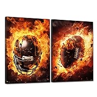 BSZY Get Football Wall Art Sports Ball Wall Art Football Pictures Wall Decor Sports Posters Boy Room Wall Art Football Poster Sports Painting Canvas for Boy Bedroom Man Cave 16x24 inch 2pcs No Frame