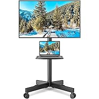 Strong Rolling TV Stand with Shelf for 23-60 inch TVs up to 88lbs, Portable Mobile TV Cart with Silent Wheel, Tilt & Height Adjustable Universal Corner TV Stand for Bedroom, Living Room, Office